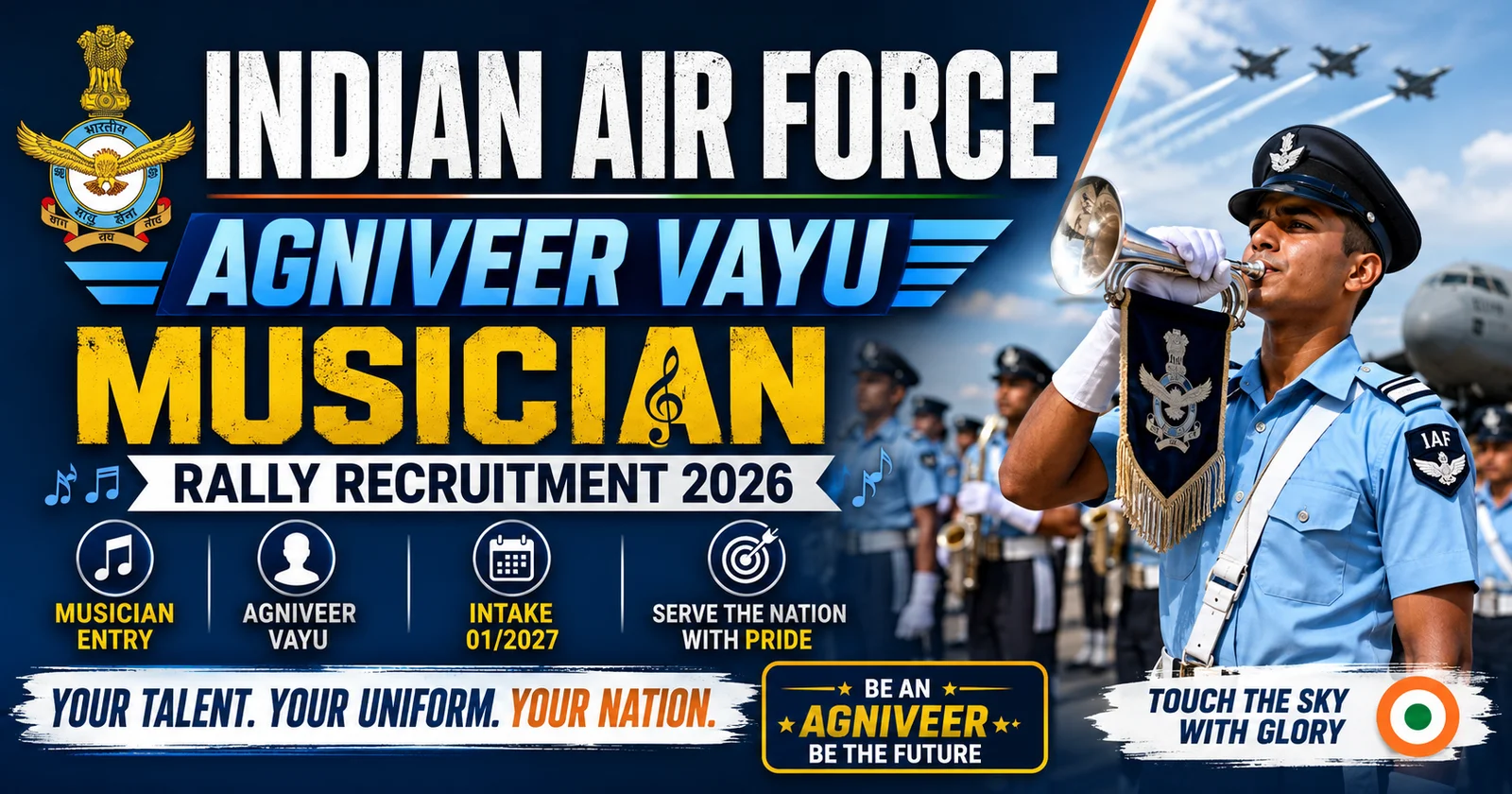Indian Airforce Agniveer Vayu Musician Rally Recruitment 2026 (Intake 01/2027)