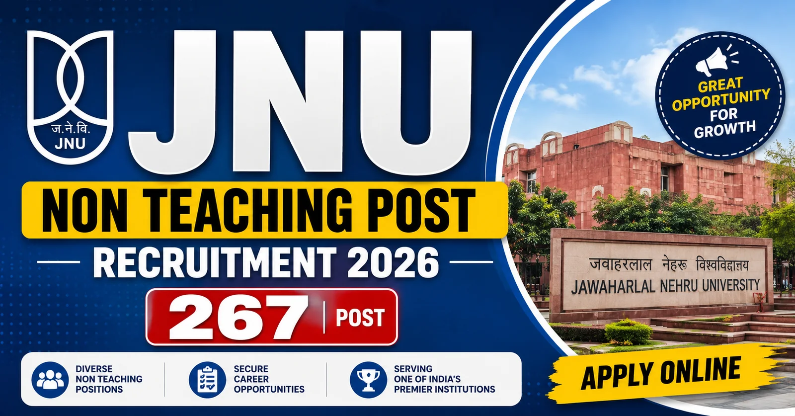 JNU Non Teaching Post Recruitment 2026 (267 Post)